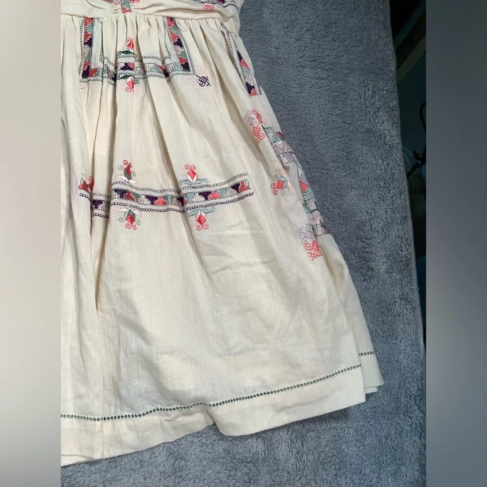 Free People Cream Mini Dress with Pink & Green Embroidery